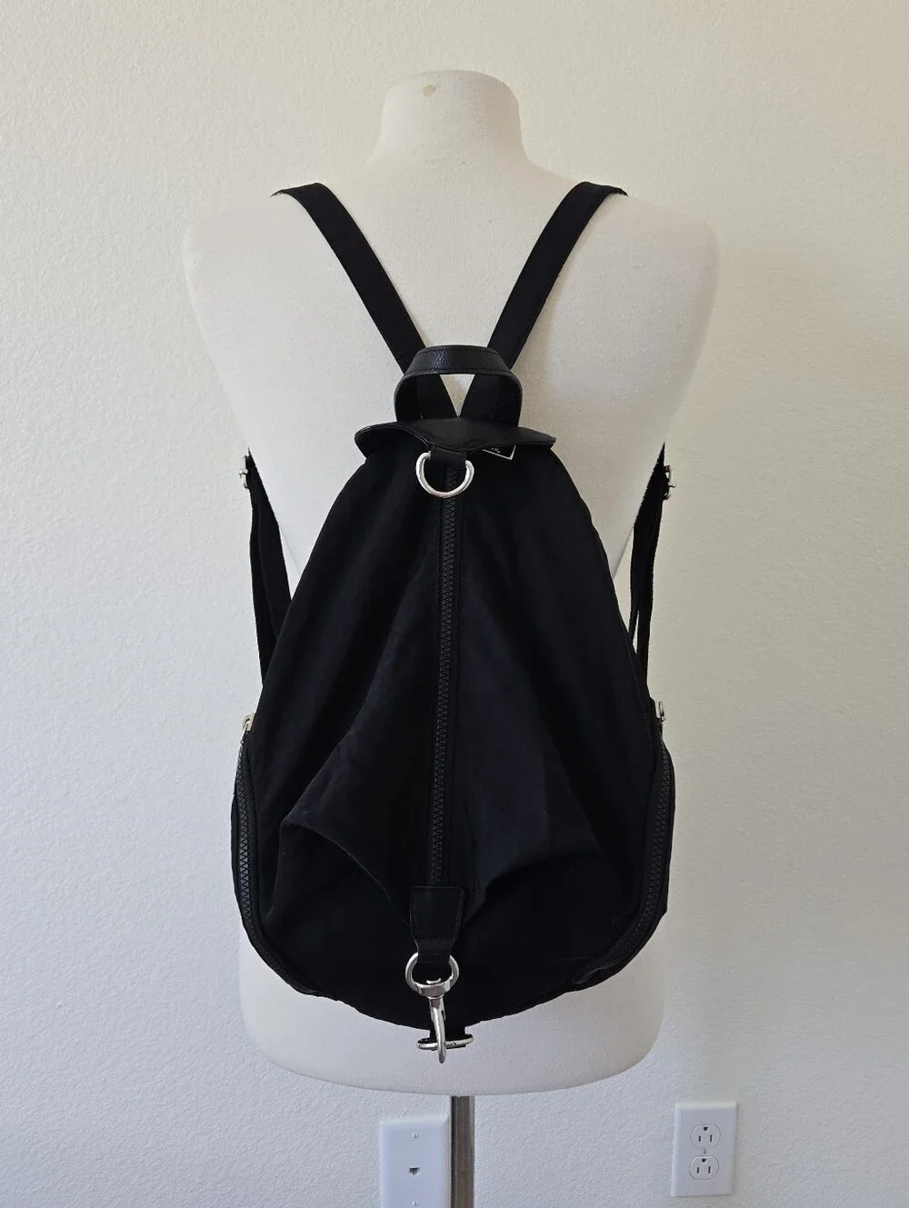 Rebecca‎ Minkoff Julian Black  Nylon Leather Backpack Silver Hardwear